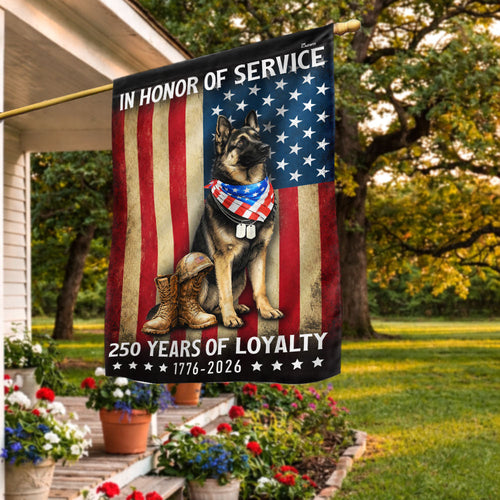 250 Years American German Shepherd Garden Flag, US Veteran Patriotic Dog Flag