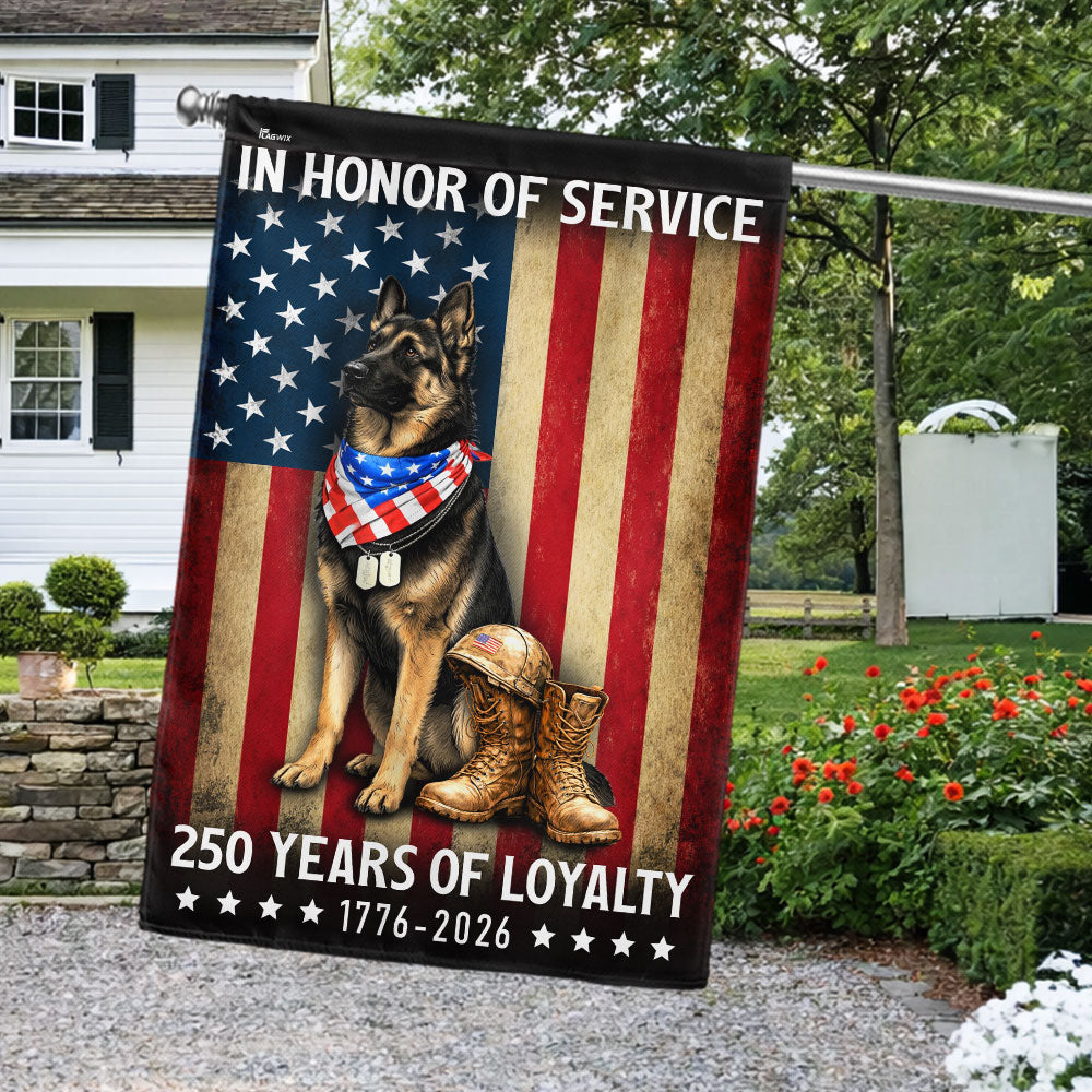 250 Years American German Shepherd Garden Flag, US Veteran Patriotic Dog Flag