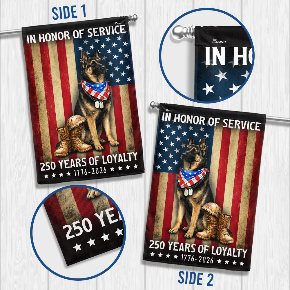 250 Years American German Shepherd Garden Flag, US Veteran Patriotic Dog Flag