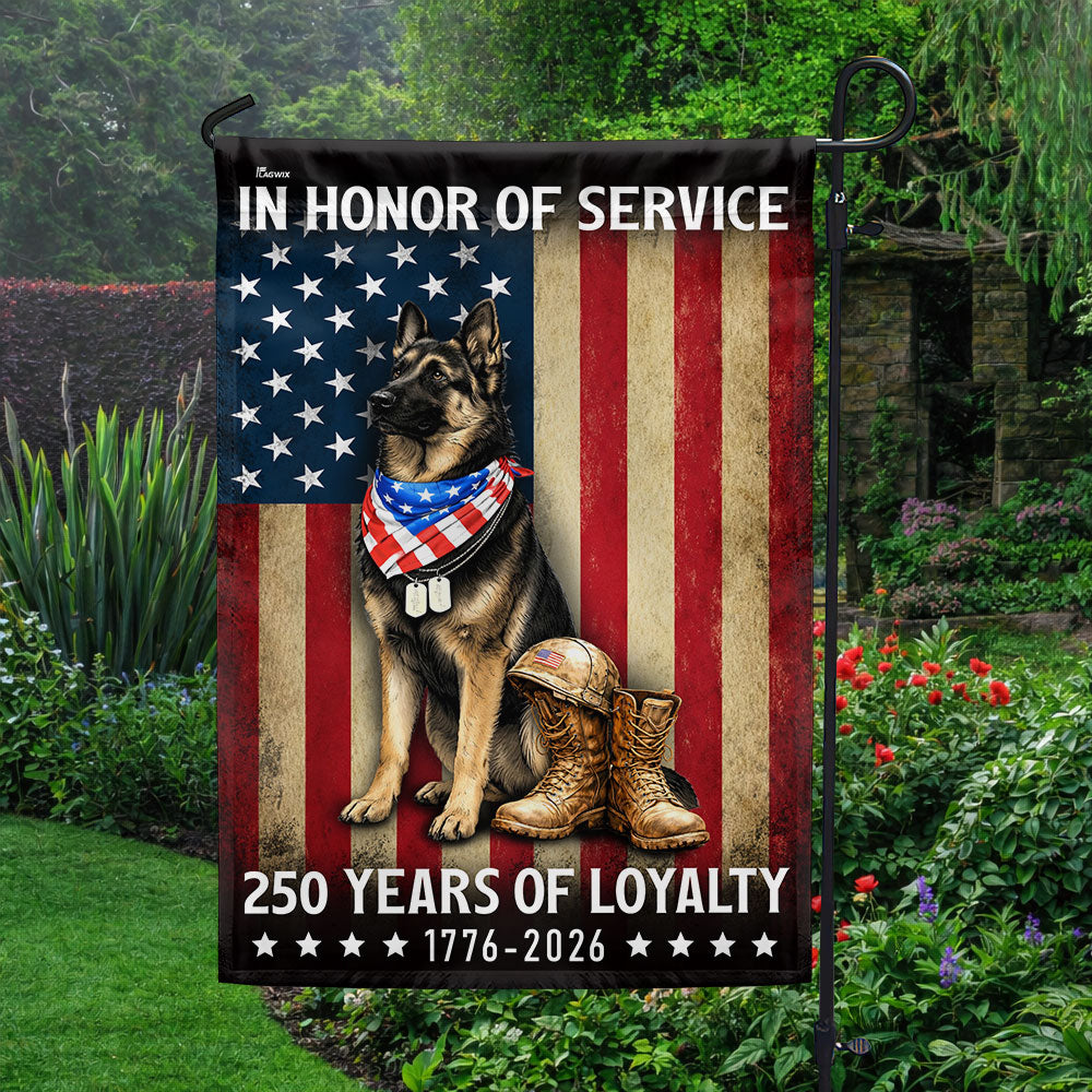 250 Years American German Shepherd Garden Flag, US Veteran Patriotic Dog Flag