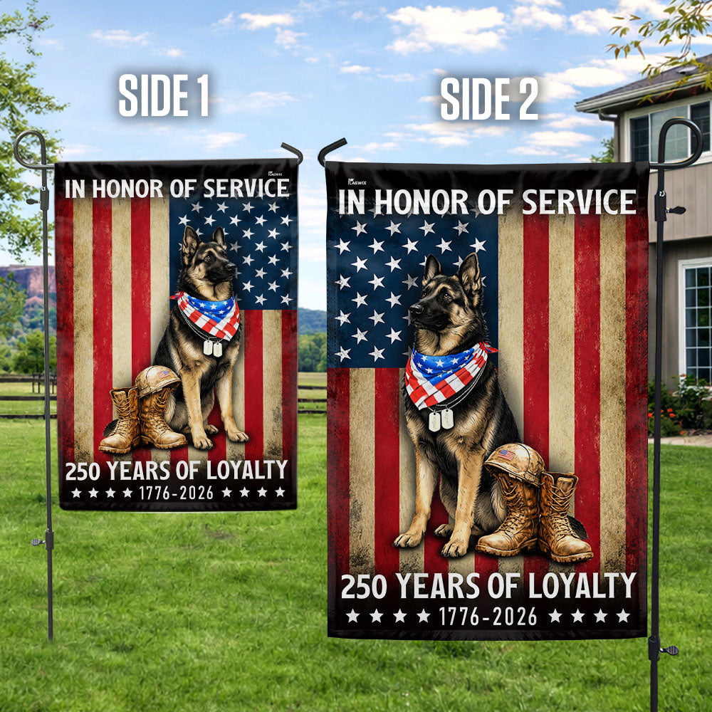 250 Years American German Shepherd Garden Flag, US Veteran Patriotic Dog Flag