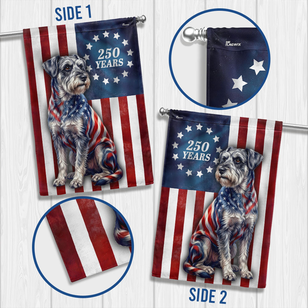 Patriotic Schnauzer Garden Flag, 250 Years 1776 2026 Flag Decor for Dog Lover