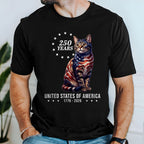 Patriotic American Cat T-Shirt, 250 Years of America 1776 2026 Tee for Cat Lovers