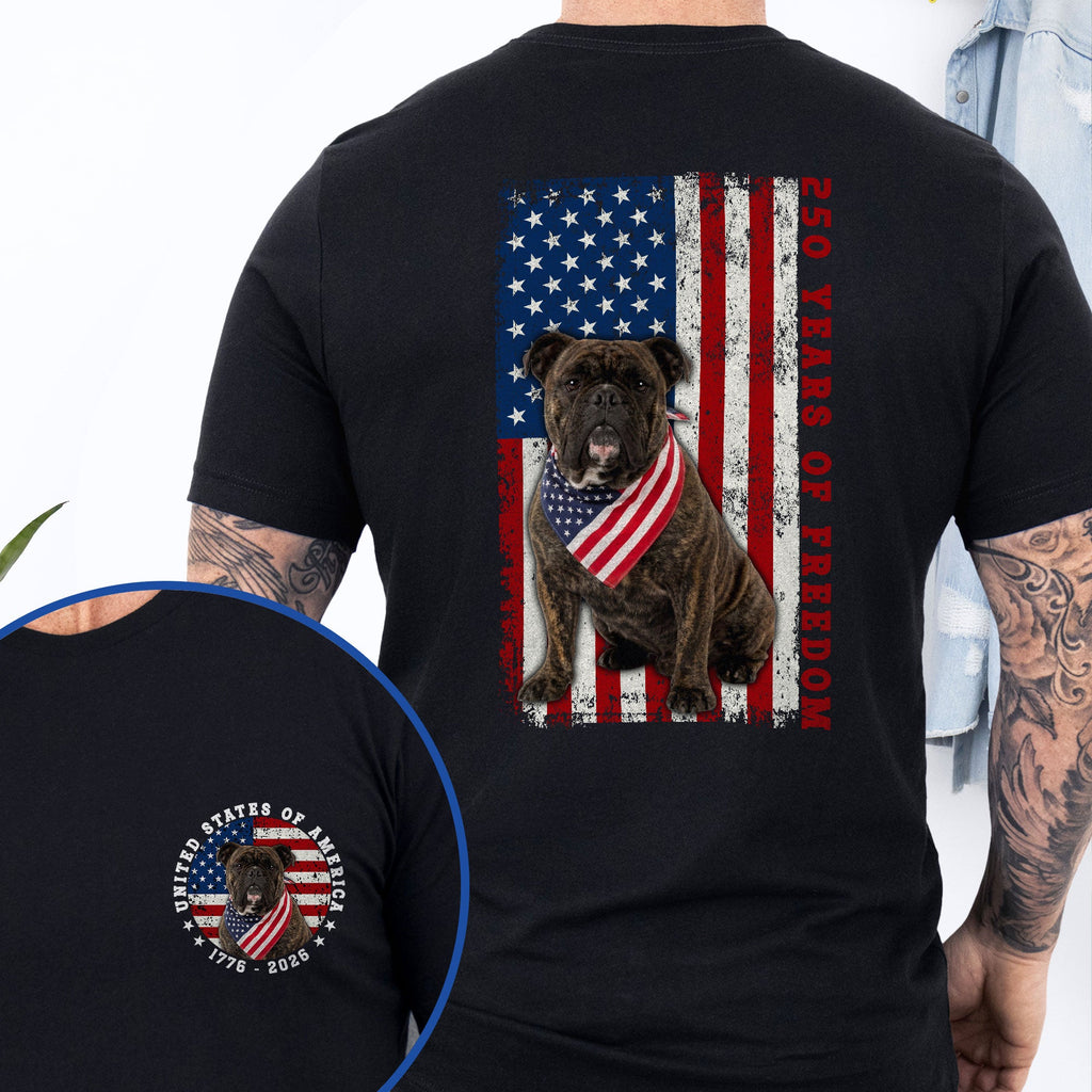 Patriotic Bulldog American T-shirt, 250 Years of Freedom 1776 2026 Tee for Dog Lovers