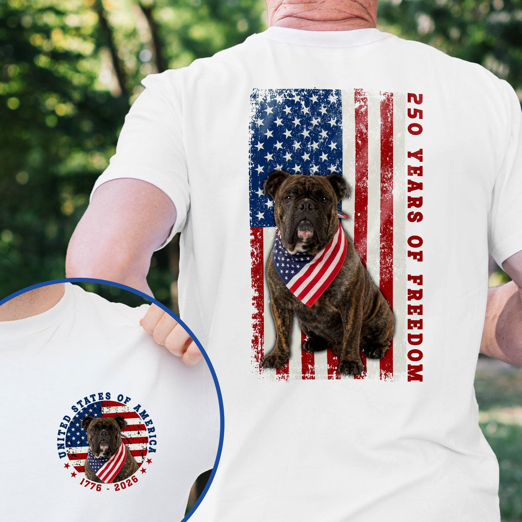 Patriotic Bulldog American T-shirt, 250 Years of Freedom 1776 2026 Tee for Dog Lovers