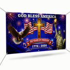 250 Years of Freedom Fence Banner, God Bless America Patriotic Outdoor flag