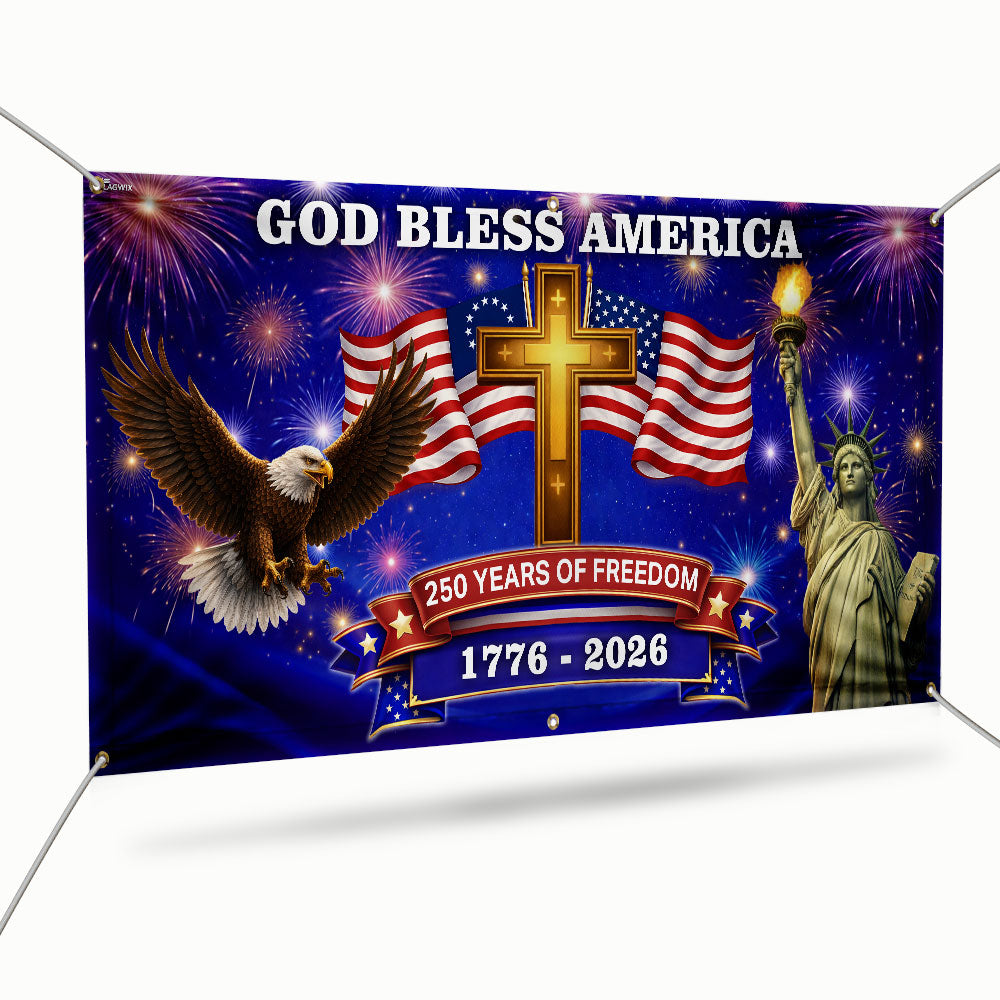 250 Years of Freedom Fence Banner, God Bless America Patriotic Outdoor flag
