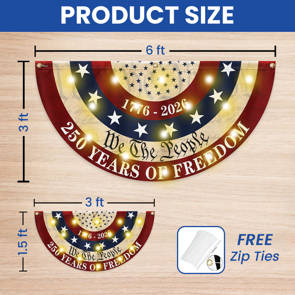 Patriotic American Fan Flag, 250 Years of Freedom 1776 2026 Solar Led Flag Decor