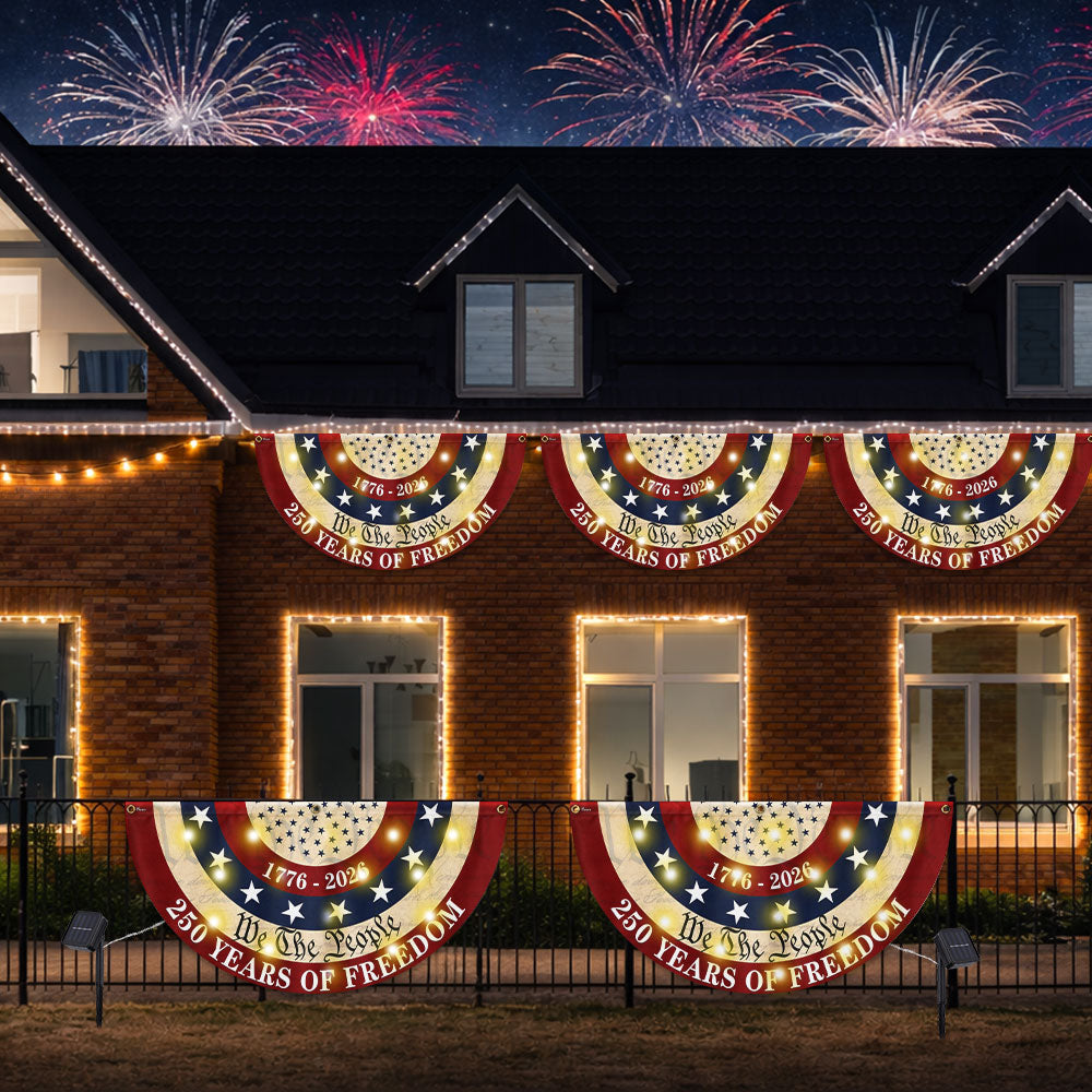 Patriotic American Fan Flag, 250 Years of Freedom 1776 2026 Solar Led Flag Decor