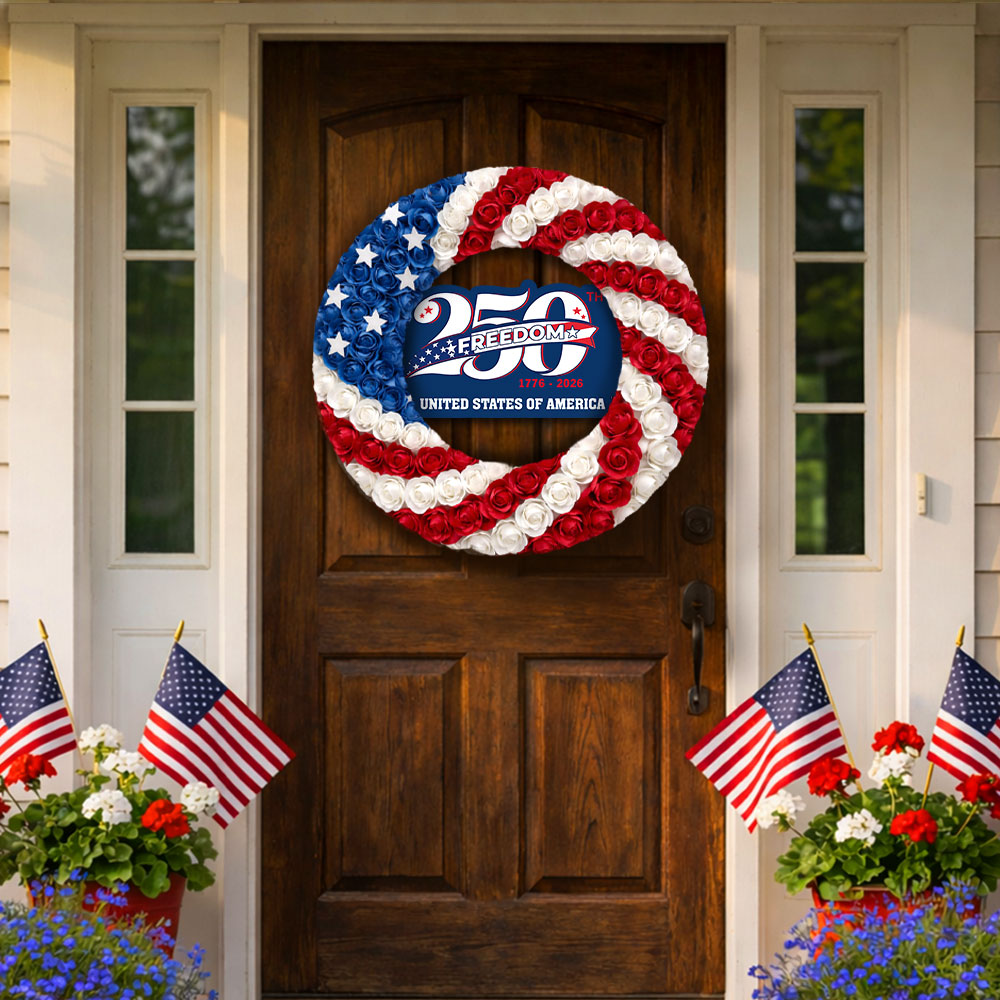 250 Years American Flag Wreath, 1776 2026 Patriotic Front Door Decor