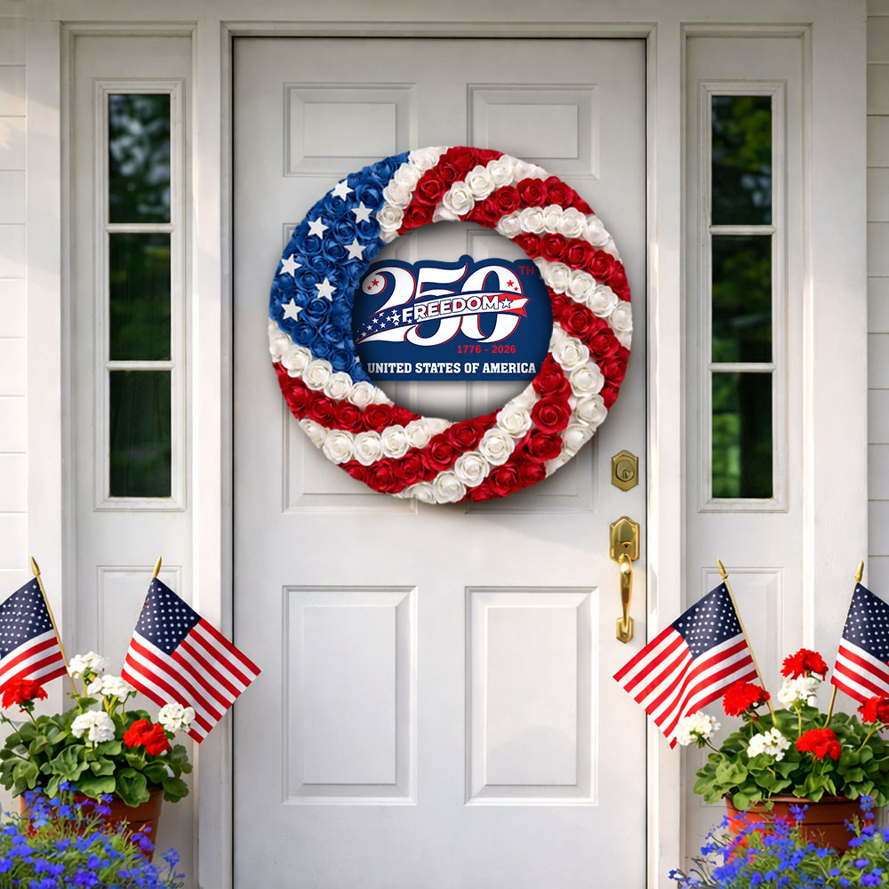250 Years American Flag Wreath, 1776 2026 Patriotic Front Door Decor