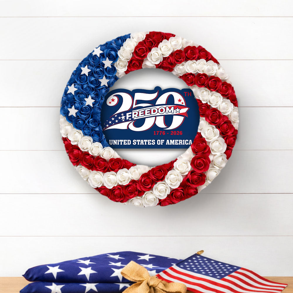 250 Years American Flag Wreath, 1776 2026 Patriotic Front Door Decor