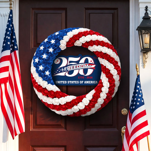 250 Years American Flag Wreath, 1776 2026 Patriotic Front Door Decor