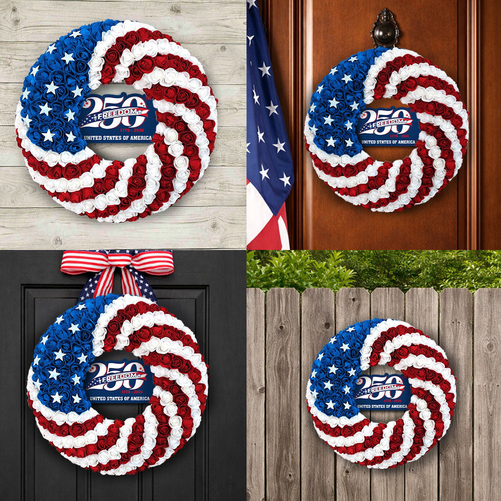 250 Years American Flag Wreath, 1776 2026 Patriotic Front Door Decor