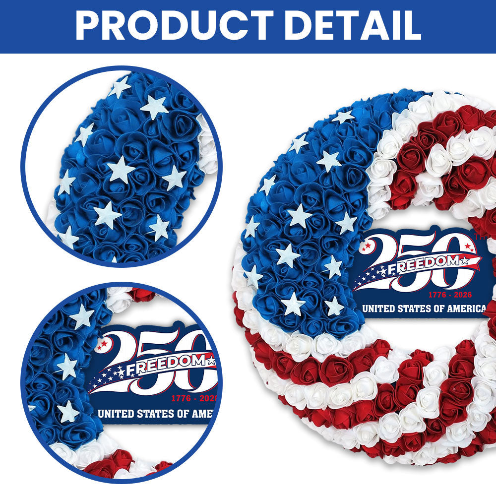 250 Years American Flag Wreath, 1776 2026 Patriotic Front Door Decor
