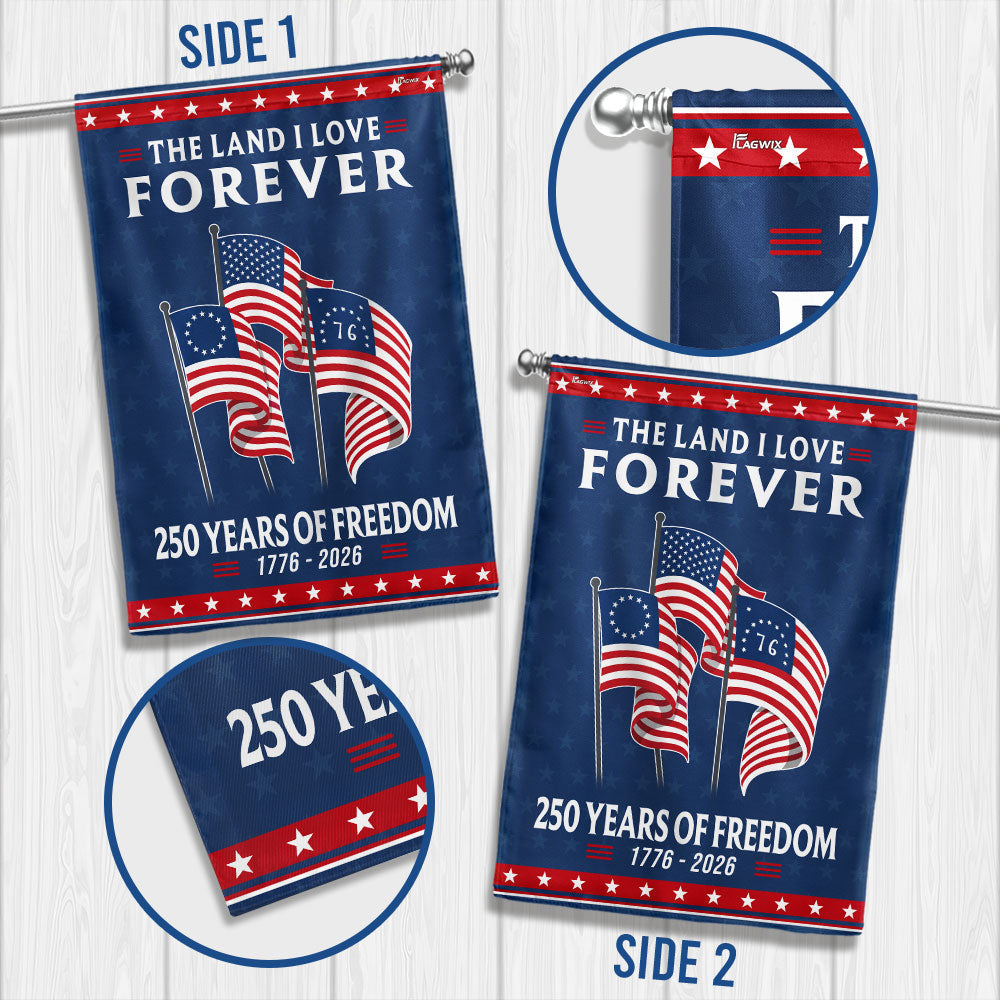 250 Years Heritage Decor with Betsy Ross Bennington 76 American Flag, God Bless America The Land I love 1776 2026 Flag Decor