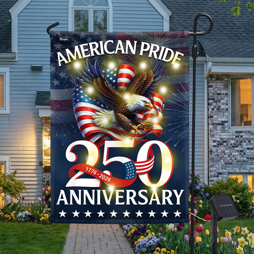 American Pride Flag Decor, Patriotic 250th Anniversary Eagle 1776–2026 Solar LED Flag