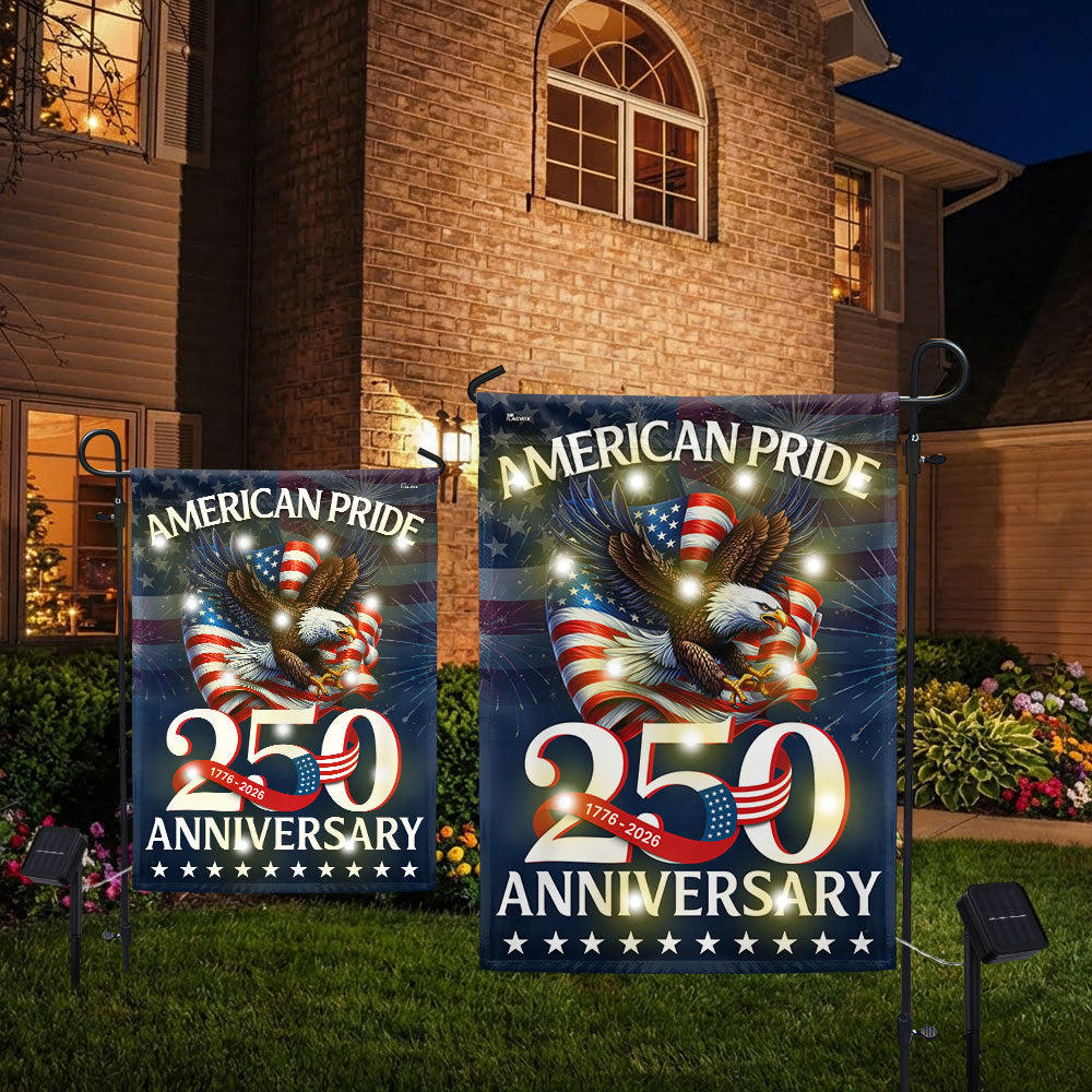 American Pride Flag Decor, Patriotic 250th Anniversary Eagle 1776–2026 Solar LED Flag