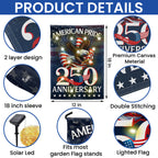 American Pride Flag Decor, Patriotic 250th Anniversary Eagle 1776–2026 Solar LED Flag
