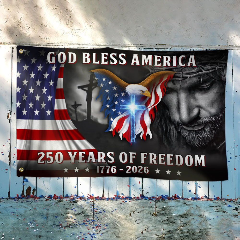Patriotic Christian 250 Years of Freedom Flag,  God Bless America 1776 2026 Grommet Flag