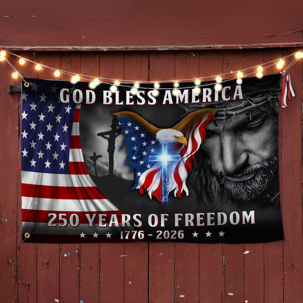 Patriotic Christian 250 Years of Freedom Flag,  God Bless America 1776 2026 Grommet Flag