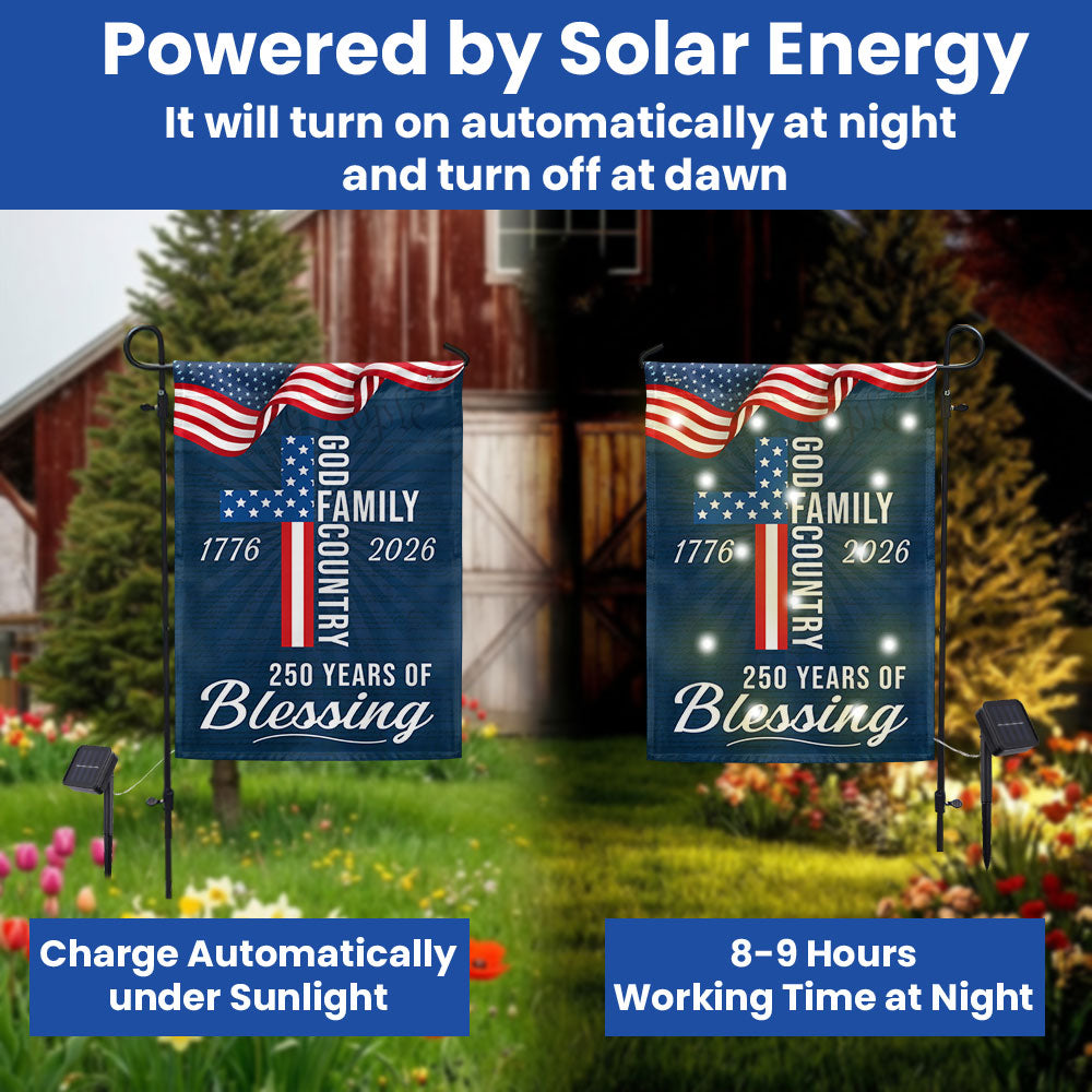 American Patriotic Solar Led Flag, 250 Years of Blessing God 1776 2026 Flag Decor