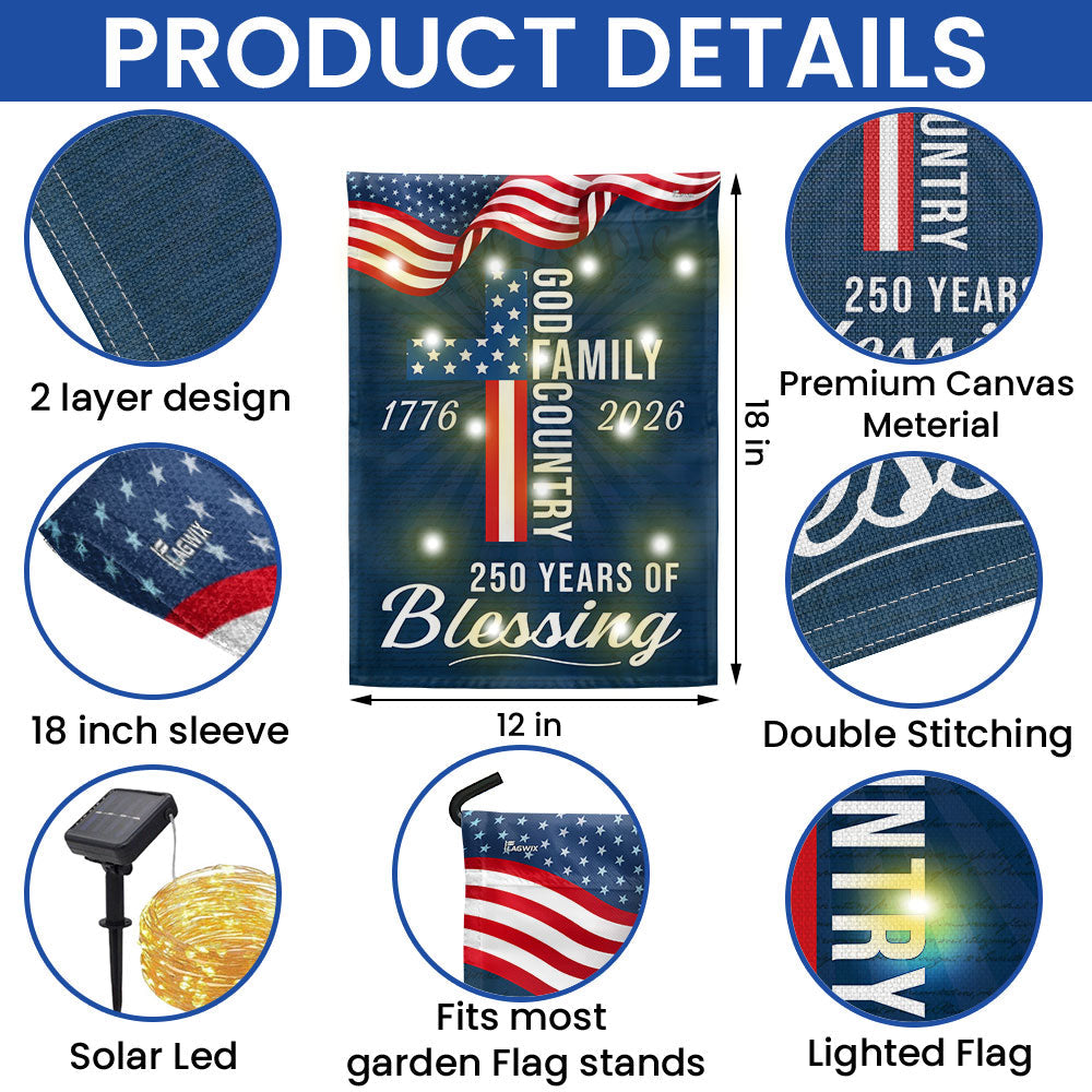 American Patriotic Solar Led Flag, 250 Years of Blessing God 1776 2026 Flag Decor
