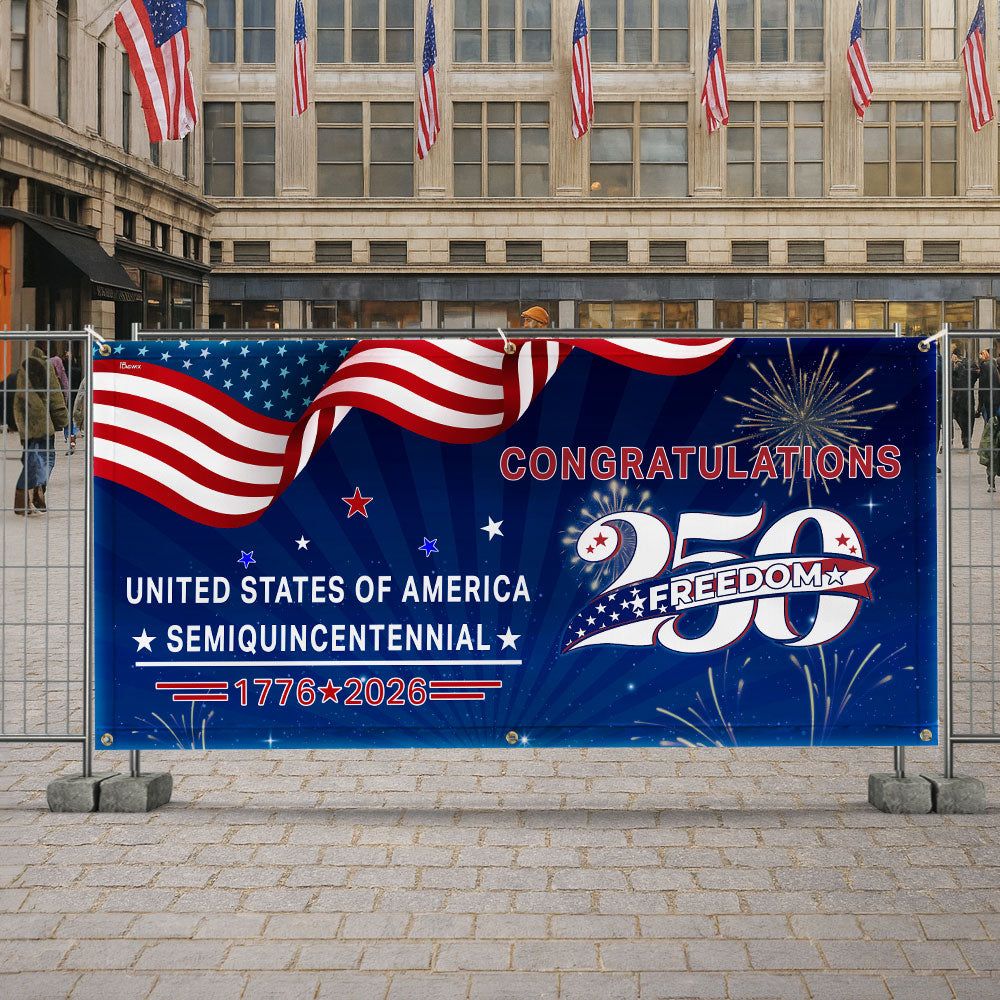 Congratulations 250 Semiquincentennial 1776 2026 Fence Banner, United States of America Patriotic outdoor Flag