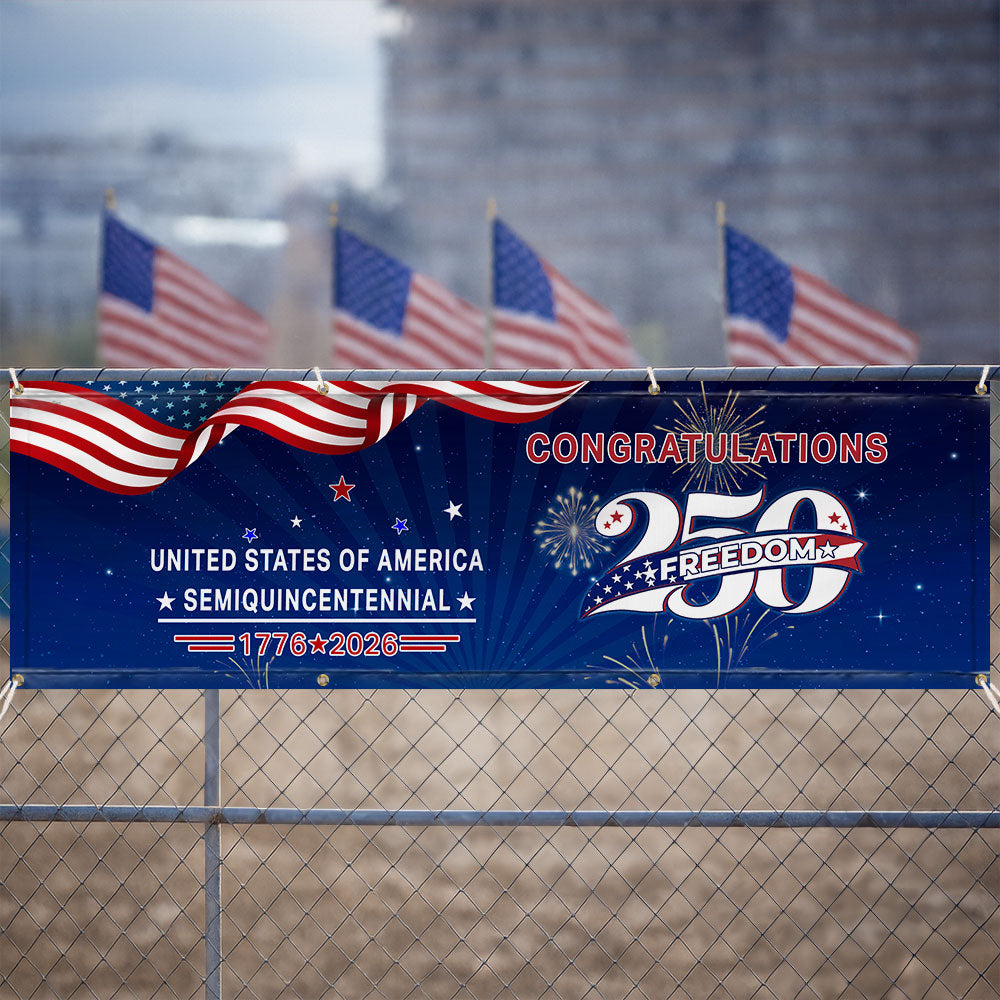 Congratulations 250 Semiquincentennial 1776 2026 Fence Banner, United States of America Patriotic outdoor Flag