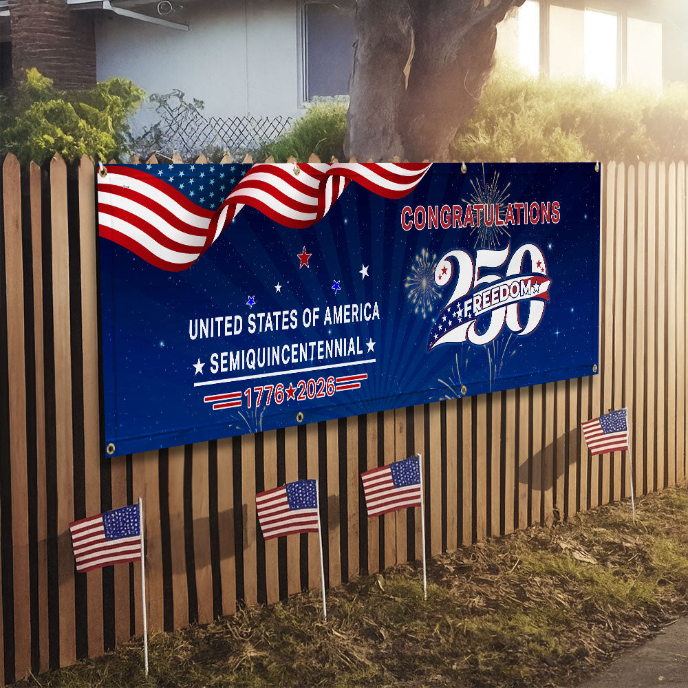 Congratulations 250 Semiquincentennial 1776 2026 Fence Banner, United States of America Patriotic outdoor Flag