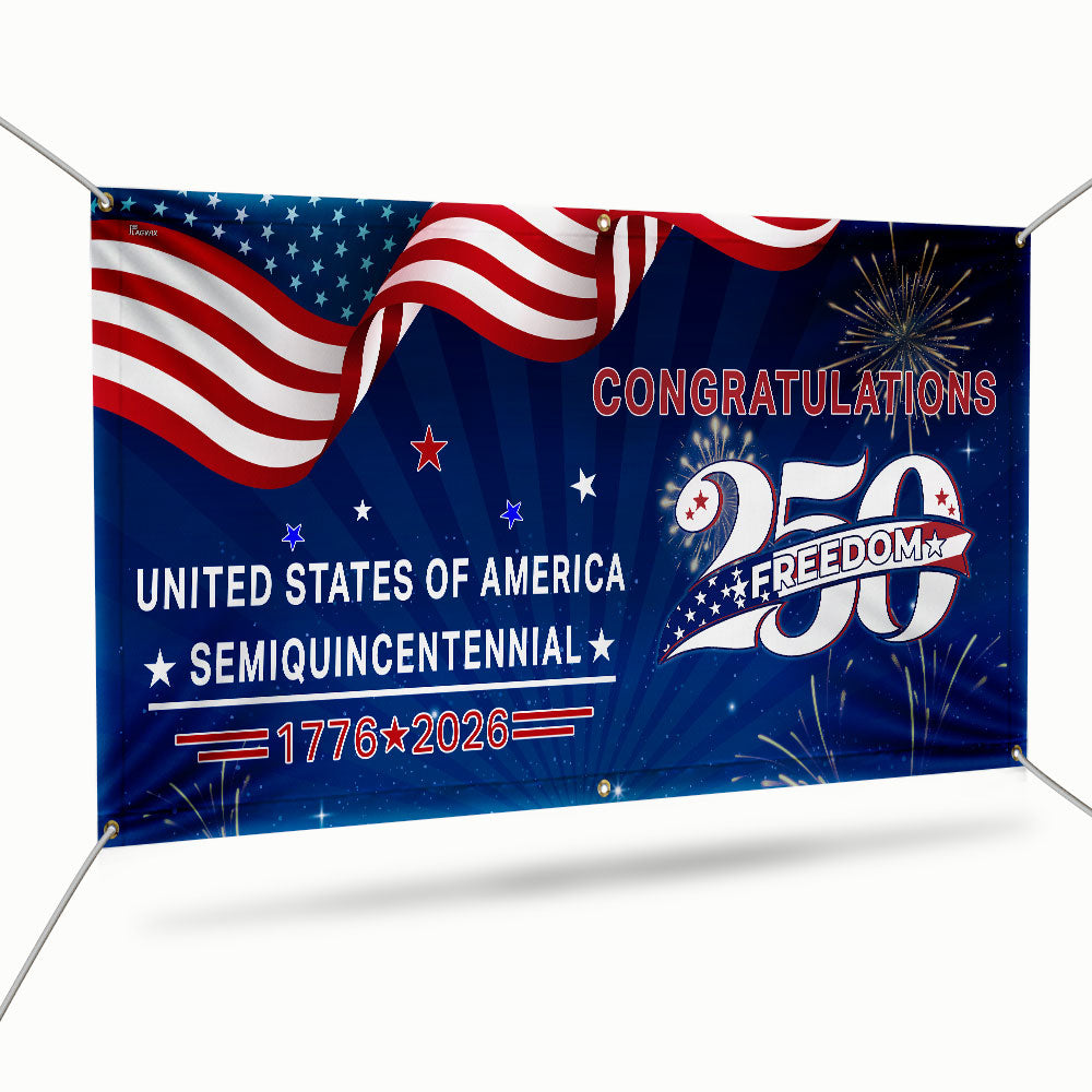 Congratulations 250 Semiquincentennial 1776 2026 Fence Banner, United States of America Patriotic outdoor Flag