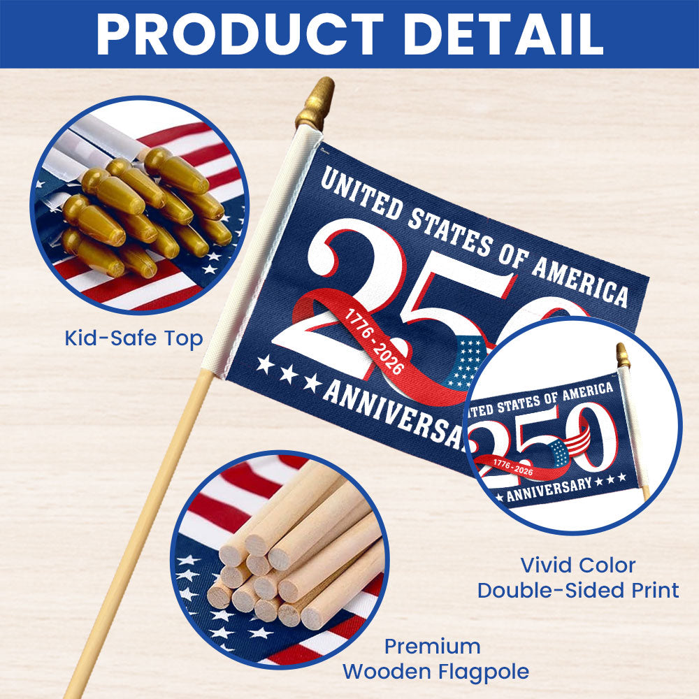 Patriotic 250th Anniversary Flag, United States of America 1776 2026 Handheld Flag