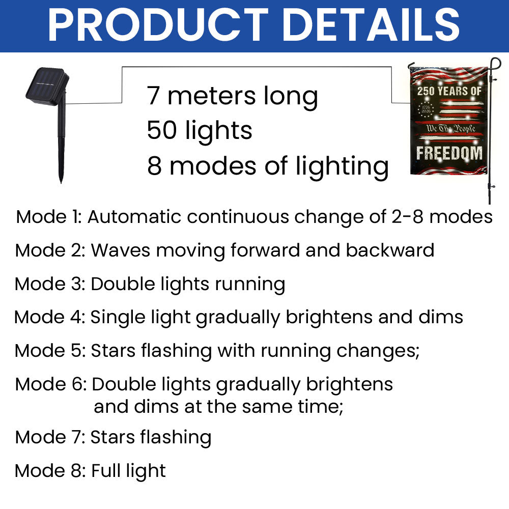 250 Years of Freedom Semiquincentennial Solar led Flag, We The People 1776 2026 Decor