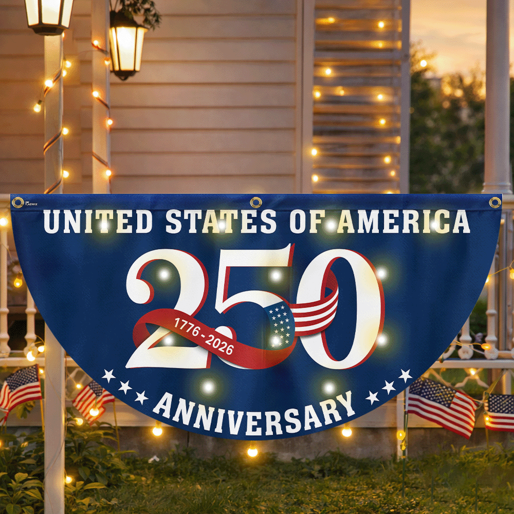 Patriotic 250 Years 1776 2026 Flag Decor, America Semiquincentennial Solar Led Fan Flag