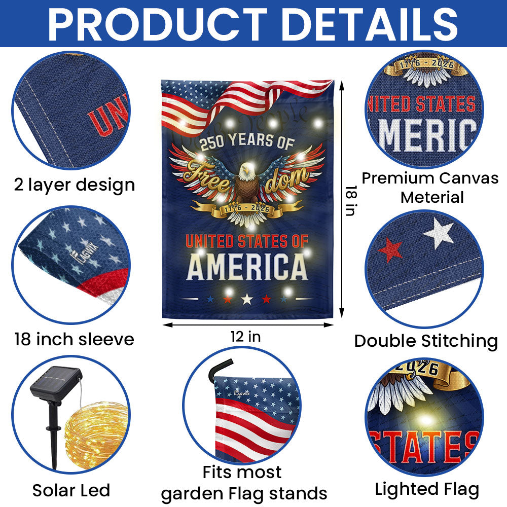 250 Years of Freedom American Flag, We The People 1776 2026 Solar LED Flag Decor
