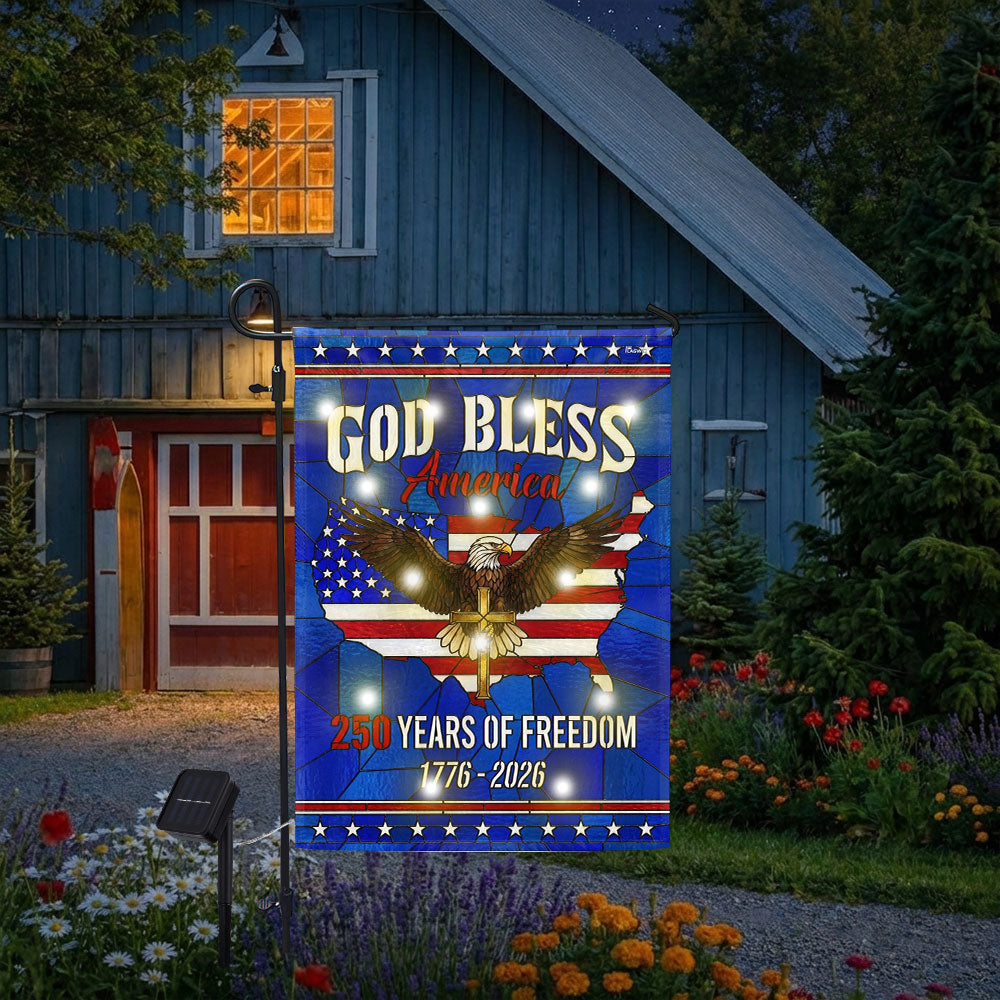 Patriotic Christ 250 Years of Freedom Flag, God Bless America 1776–2026 Solar LED Flag Decor