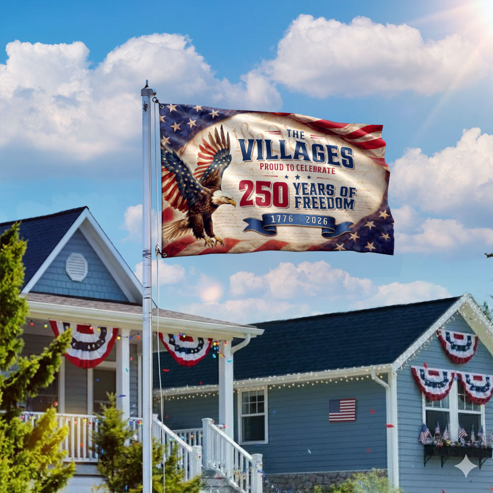 The Villages Community 250 Years Celebration Flag, Florida America 1776 2026 Grommet Flag