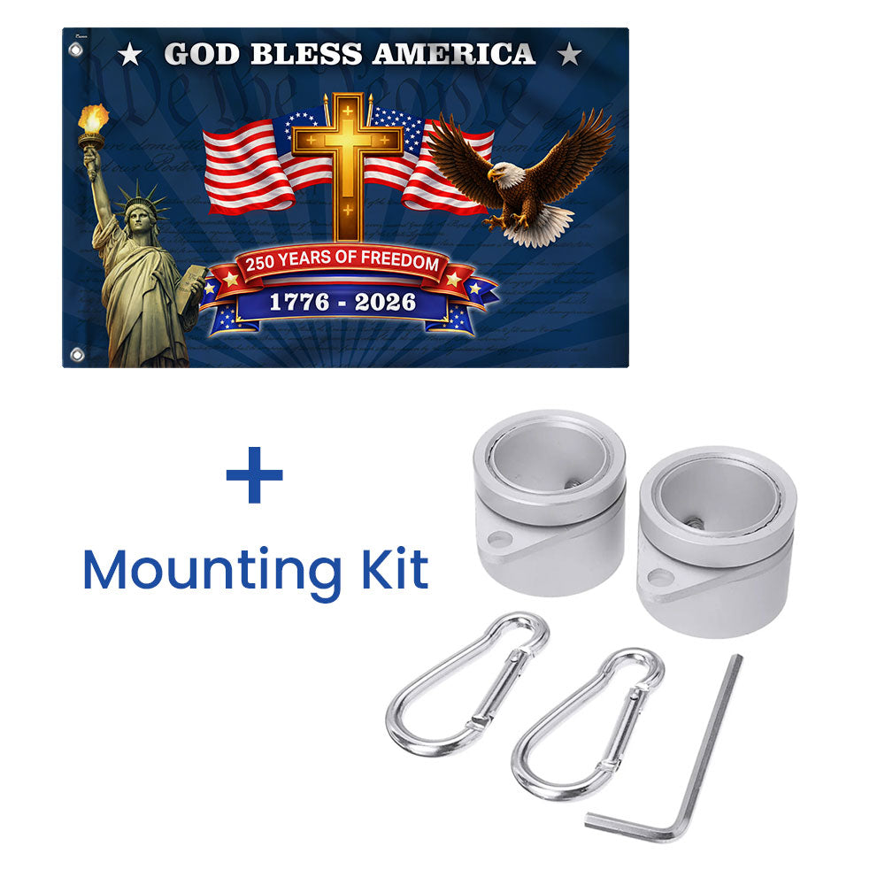 250 Years of Freedom Christian Flag, God Bless America Patriotic 1776 2026 Grommet Flag