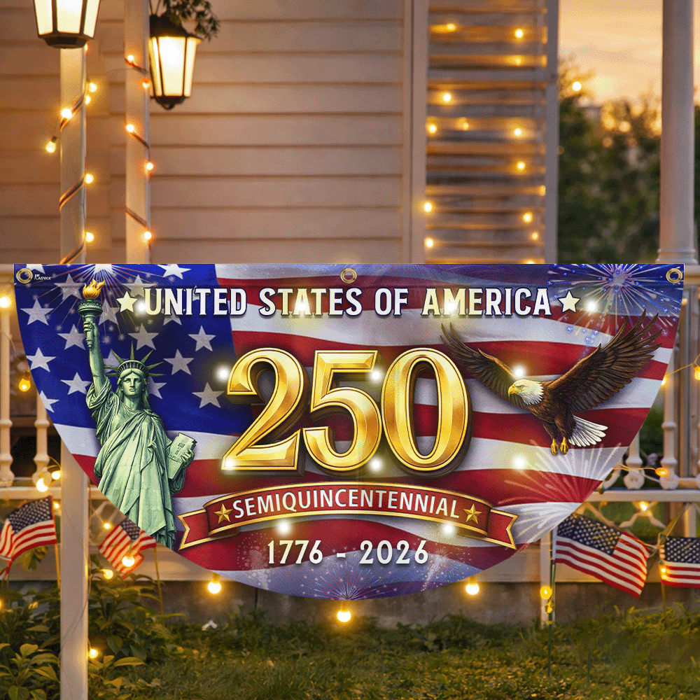 USA 250 Years Semiquincentennial Fan Flag, 1776 2026 Patriotic Solar LED Flag Decor
