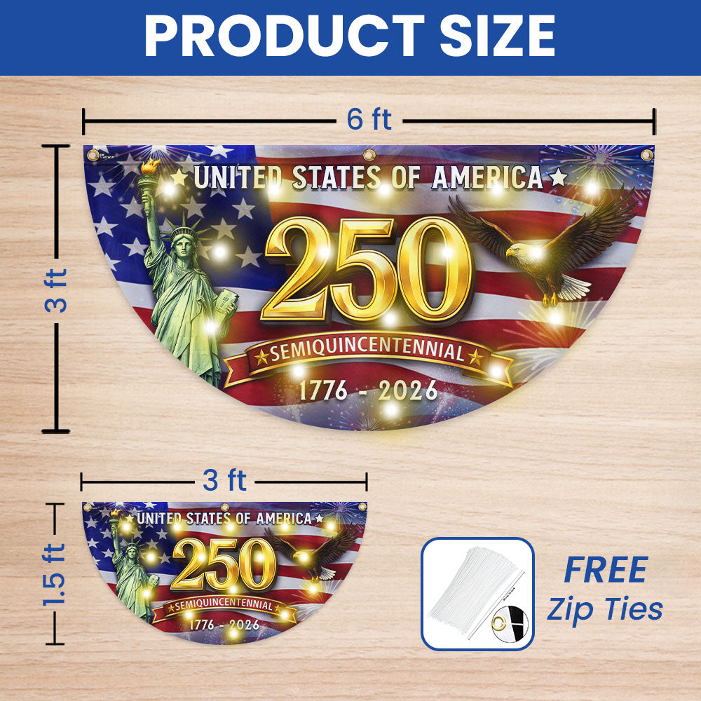 USA 250 Years Semiquincentennial Fan Flag, 1776 2026 Patriotic Solar LED Flag Decor