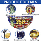 USA 250 Years Semiquincentennial Fan Flag, 1776 2026 Patriotic Solar LED Flag Decor