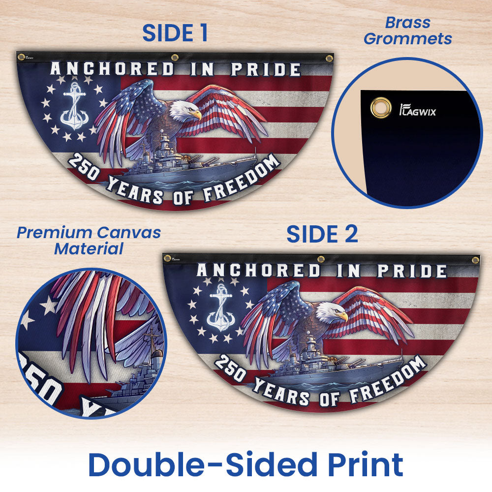 America Navy Fan Flag, 250 Years of Freedom Anchored in Pride Patriotic Flag Decor