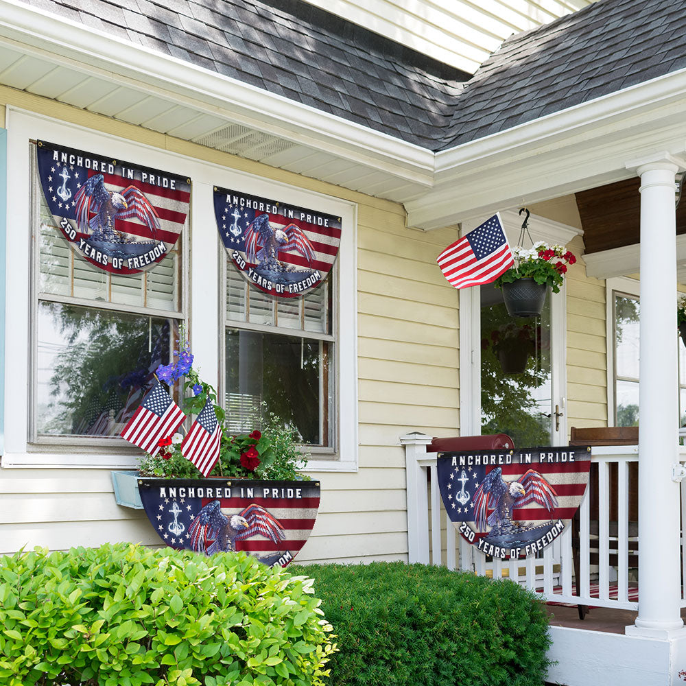 America Navy Fan Flag, 250 Years of Freedom Anchored in Pride Patriotic Flag Decor