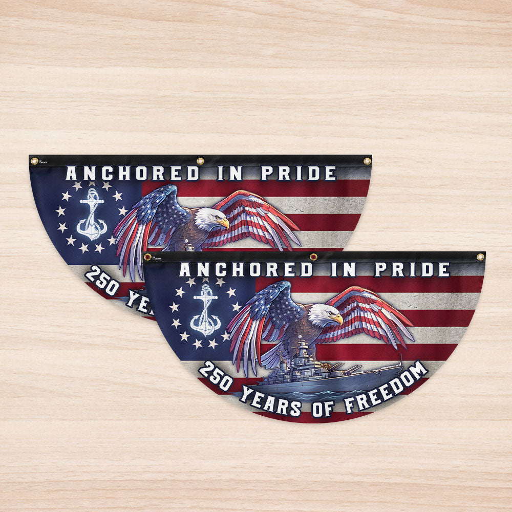 America Navy Fan Flag, 250 Years of Freedom Anchored in Pride Patriotic Flag Decor