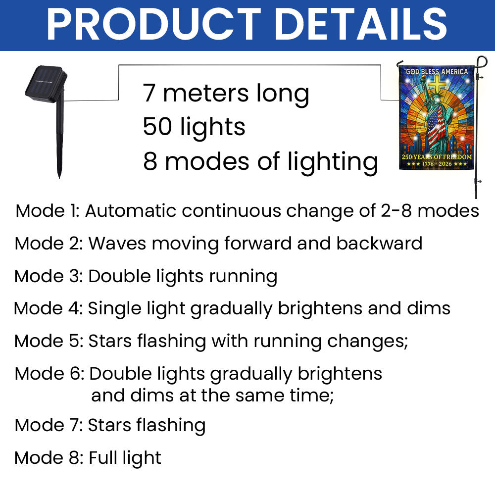 250 Years of Freedom Solar Led Flag, Liberty 1776 2026 American Independence Day Flag Decor