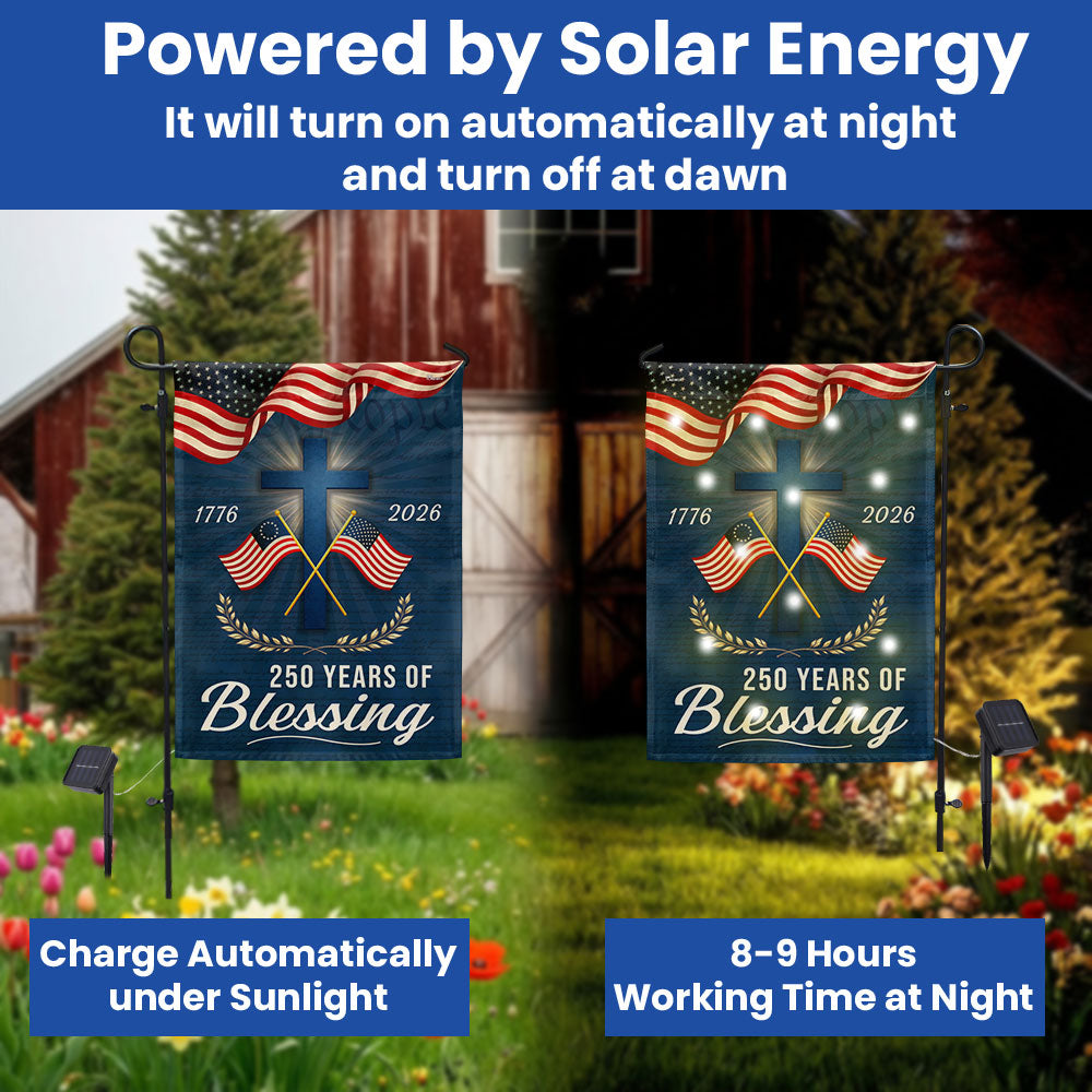 Patriotic Christian 250 Years of Blessings Garden Flag, American 1776 2026 Solar LED Flag