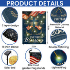 Patriotic Christian 250 Years of Blessings Garden Flag, American 1776 2026 Solar LED Flag