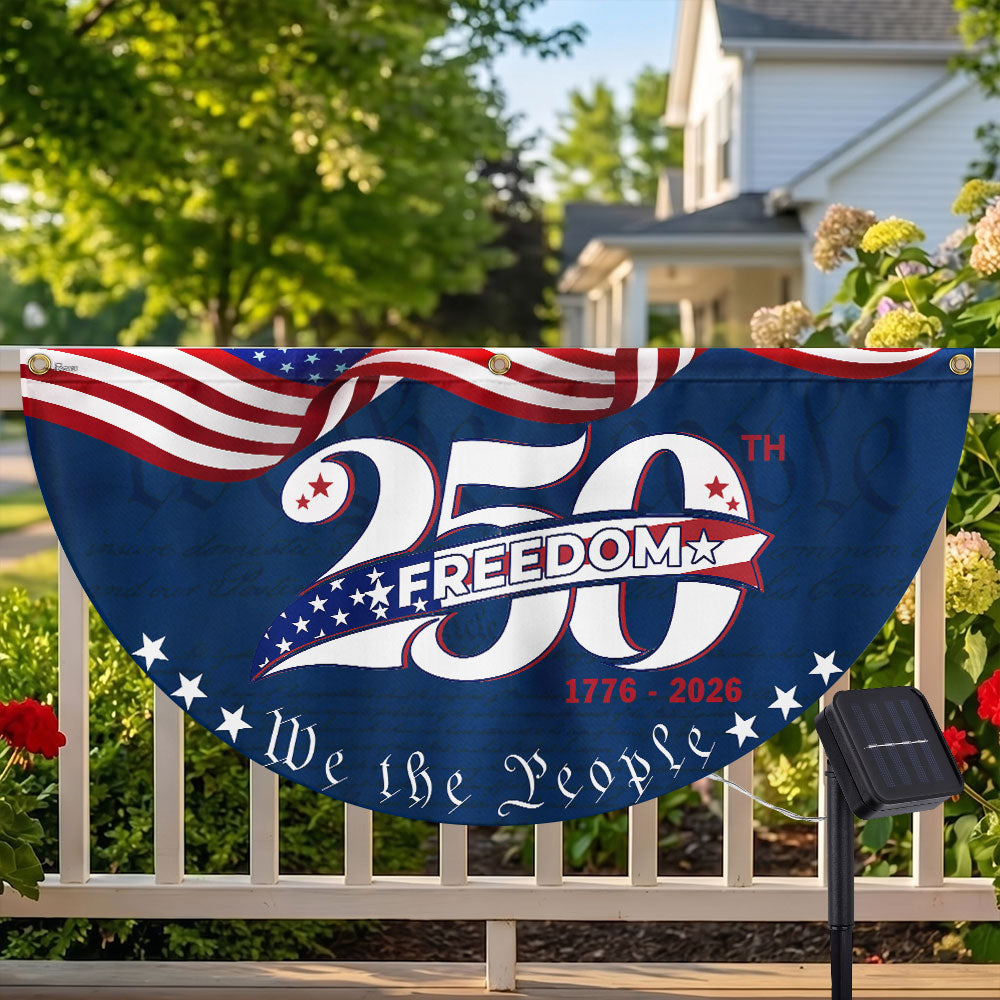 250 Years of Freedom American Fan Flag, Semiquincentennial 1776 2026 Solar Led Flag Decor