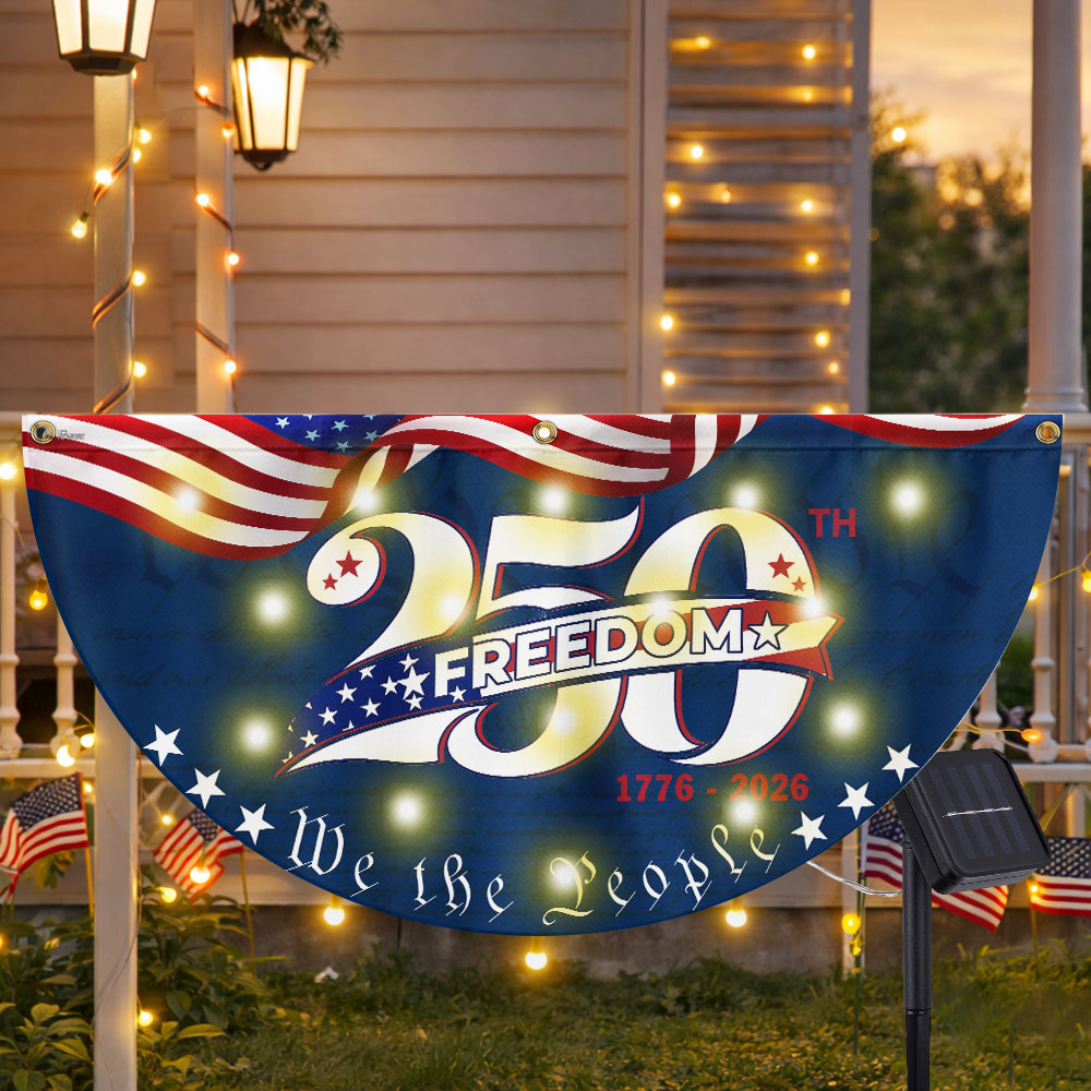 250 Years of Freedom American Fan Flag, Semiquincentennial 1776 2026 Solar Led Flag Decor