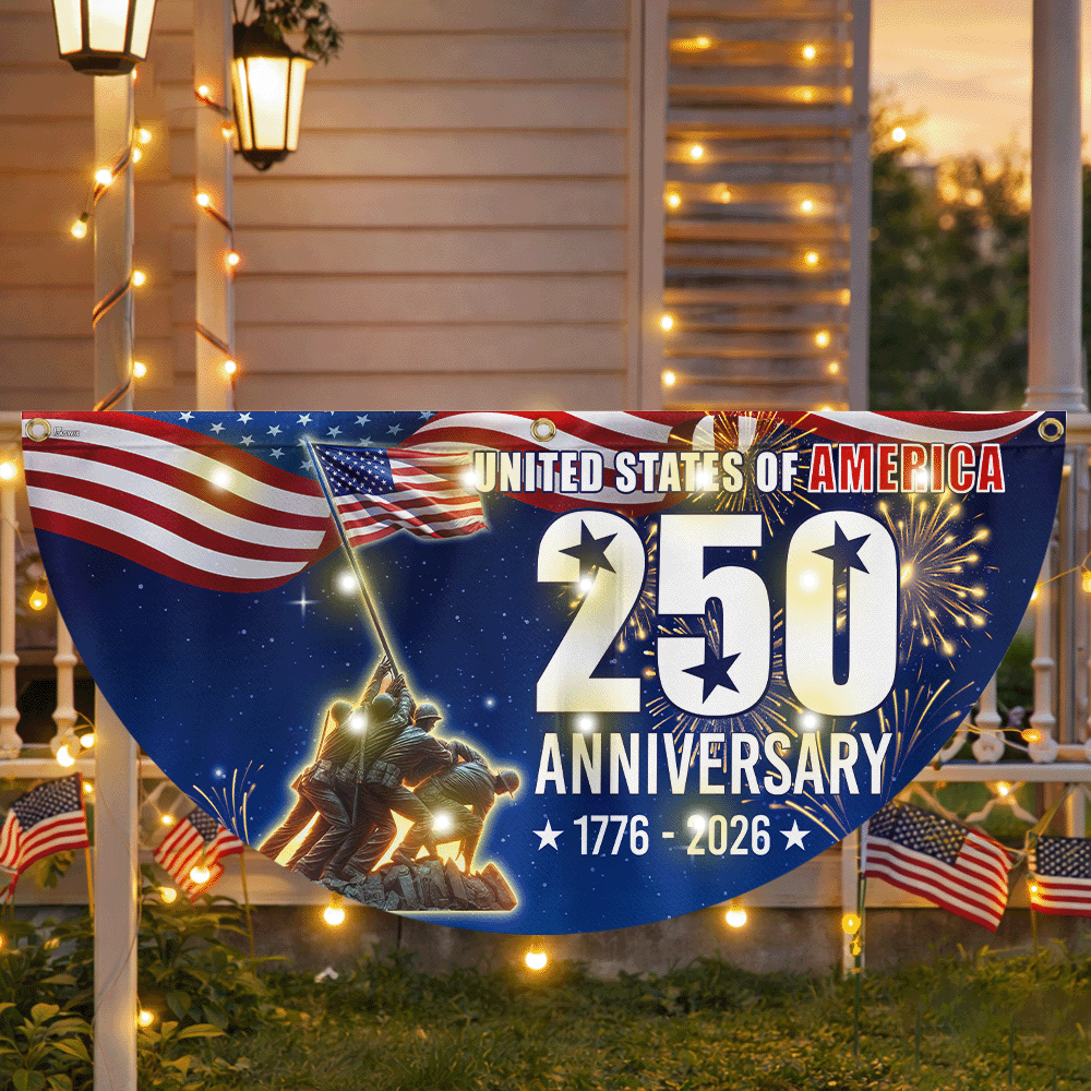 250th Anniversary USA Fan Flag, 1776 2026 Patriotic Solar Led Flag Decor